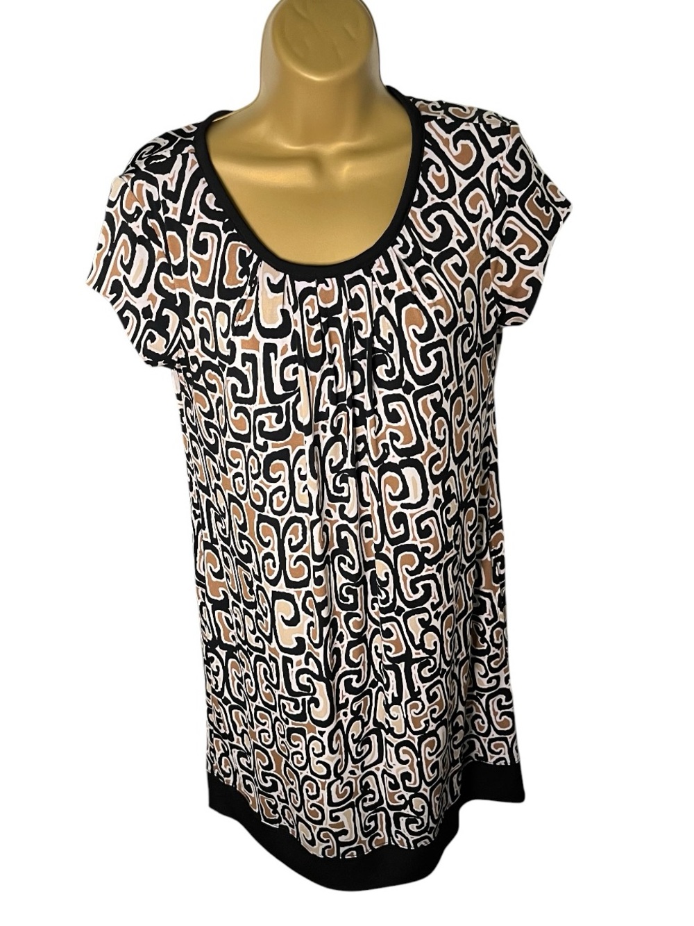 Y2K Rabbit Rabbit Rabbit Designs Shift Dress Geometric Print Black Tan 10